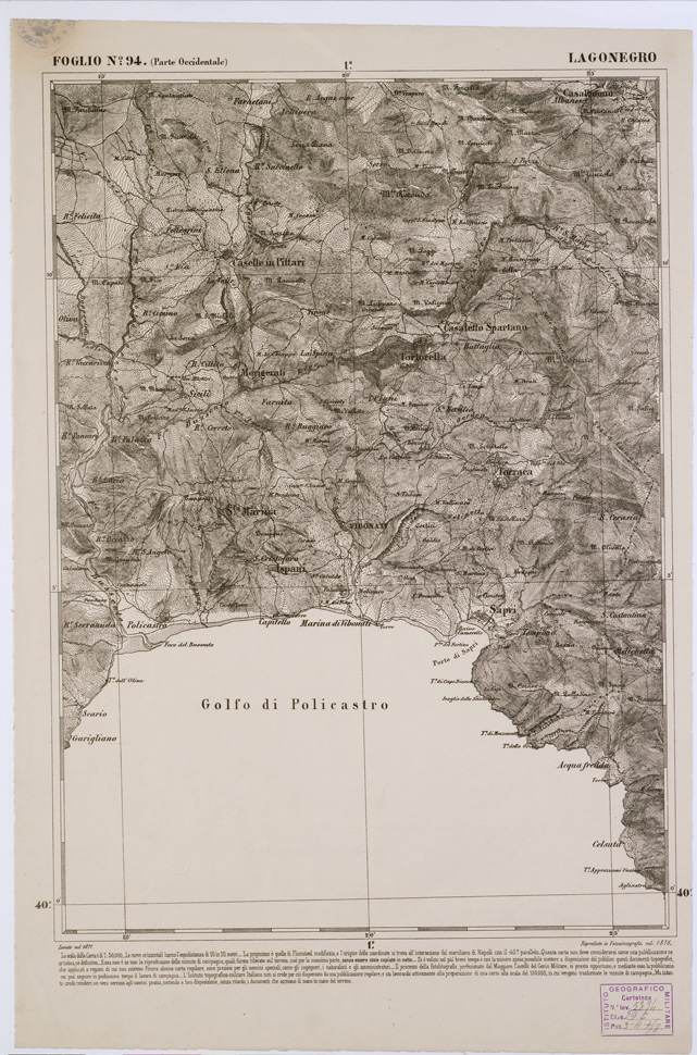 (N:2428) CARTA DELL' ITALIA MERIDIONALE EDITA DALL'ISTITUTO TOPOGRAFICO MILITARE ITALIANO - Foglio 94 parte occidentale - Lagonegro (B0001109) Carte e stampe antiche: riproduzione a colori su carta (formato A1)