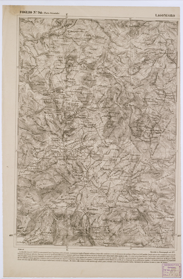 (N:2429) CARTA DELL' ITALIA MERIDIONALE EDITA DALL'ISTITUTO TOPOGRAFICO MILITARE ITALIANO - Foglio 94 parte orientale - Lagonegro (B0001110) Carte e stampe antiche: riproduzione a colori su carta (formato A1)