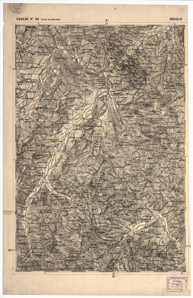 (N:2432) CARTA DELL' ITALIA MERIDIONALE EDITA DALL'ISTITUTO TOPOGRAFICO MILITARE ITALIANO - Foglio 96 parte occidentale - Oriolo (B0001113) Carte e stampe antiche: riproduzione a colori su carta (formato A1)