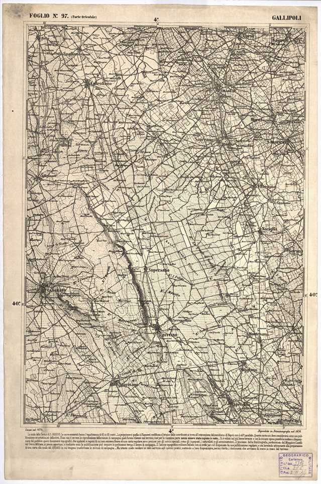 (N:2435) CARTA DELL' ITALIA MERIDIONALE EDITA DALL'ISTITUTO TOPOGRAFICO MILITARE ITALIANO - Foglio 97 parte orientale - Gallipoli (B0001116) Carte e stampe antiche: riproduzione a colori su carta (formato A1)