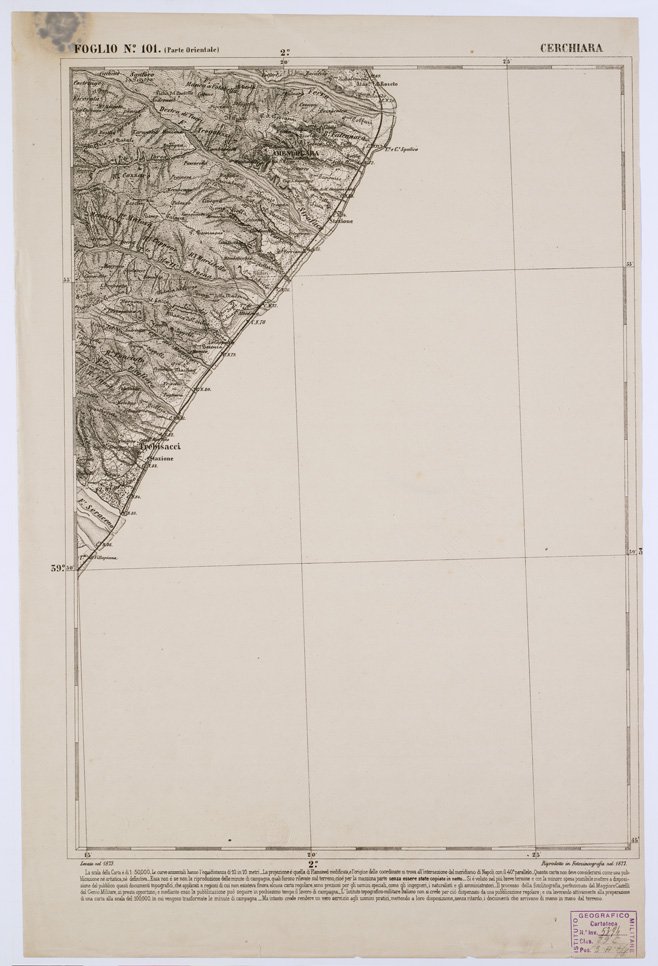 (N:2140) CARTA DELL' ITALIA MERIDIONALE EDITA DALL'ISTITUTO TOPOGRAFICO MILITARE ITALIANO - Foglio 101 parte orientale - Cerchiara (B0001122) Carte e stampe antiche: riproduzione a colori su carta (formato A1)