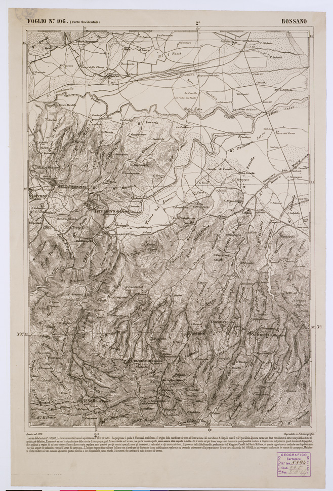 (N:2148) CARTA DELL' ITALIA MERIDIONALE EDITA DALL'ISTITUTO TOPOGRAFICO MILITARE ITALIANO - Foglio 106 parte occidentale - Rossano (B0001129) Carte e stampe antiche: riproduzione a colori su carta (formato A1)