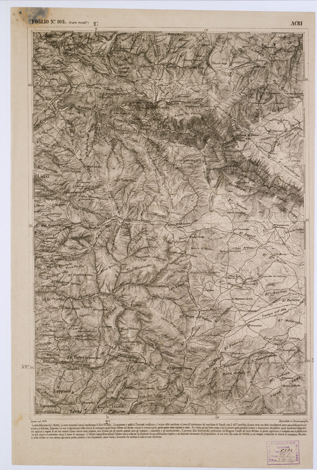 (N:2152) CARTA DELL' ITALIA MERIDIONALE EDITA DALL'ISTITUTO TOPOGRAFICO MILITARE ITALIANO - Foglio 108 parte occidentale - Acri (B0001134) Carte e stampe antiche: riproduzione a colori su carta (formato A1)