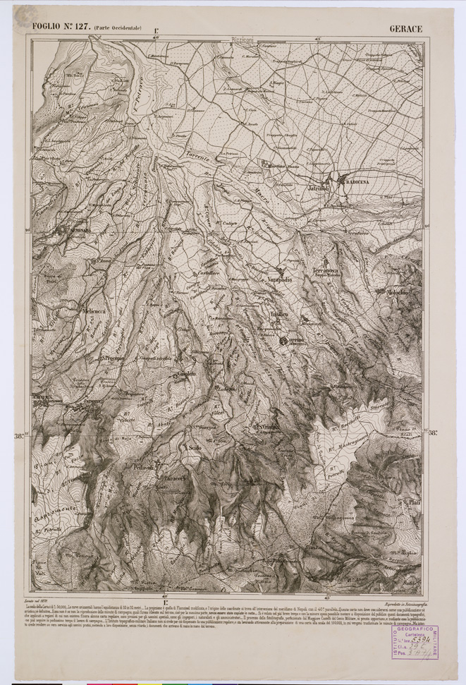 (N:2189) CARTA DELL' ITALIA MERIDIONALE EDITA DALL'ISTITUTO TOPOGRAFICO MILITARE ITALIANO - Foglio 127 parte occidentale - Gerace (B0001165) Carte e stampe antiche: riproduzione a colori su carta (formato A1)