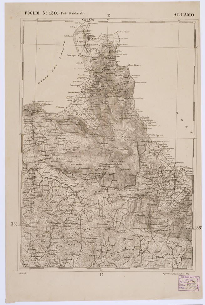 (N:2198) CARTA DELL' ITALIA MERIDIONALE EDITA DALL'ISTITUTO TOPOGRAFICO MILITARE ITALIANO - Foglio 130 parte occidentale - Alcamo (B0001170) Carte e stampe antiche: riproduzione a colori su carta (formato A1)