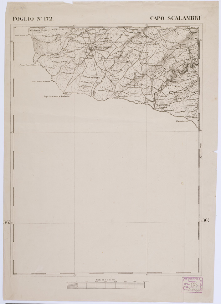 (N:2270) CARTA DELL' ITALIA MERIDIONALE EDITA DALL'ISTITUTO TOPOGRAFICO MILITARE ITALIANO - Foglio 172 - Capo Scalambri (B0001201) Carte e stampe antiche: riproduzione a colori su carta (formato A1)