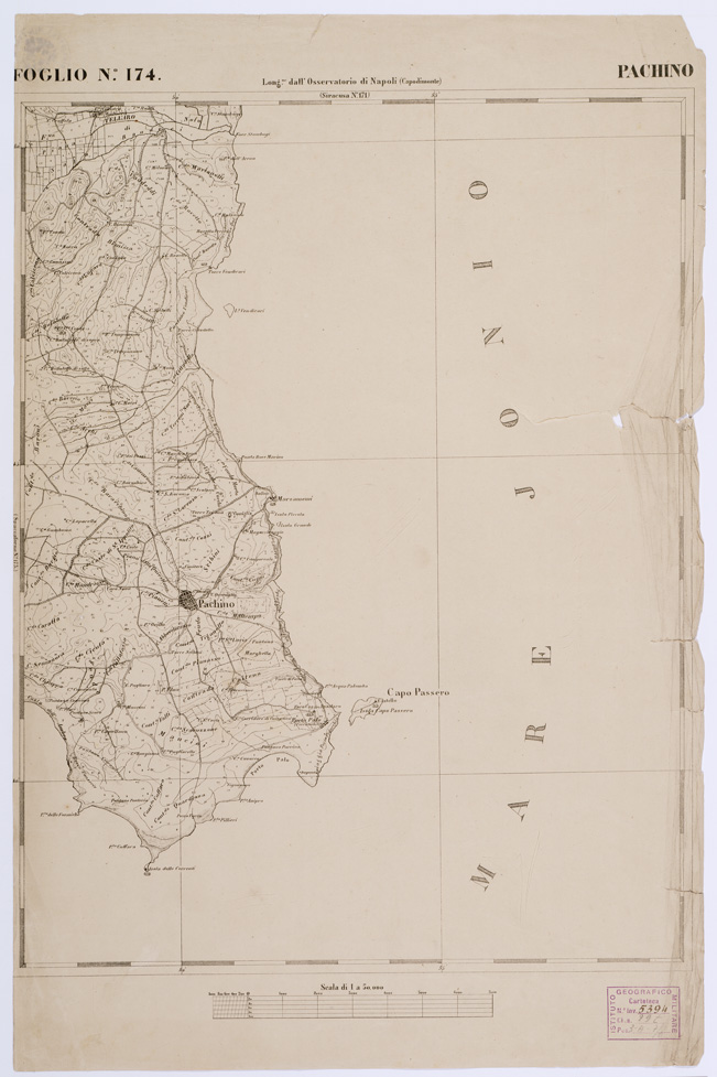 (N:2272) CARTA DELL' ITALIA MERIDIONALE EDITA DALL'ISTITUTO TOPOGRAFICO MILITARE ITALIANO - Foglio 174 - Pachino (B0001202) Carte e stampe antiche: riproduzione a colori su carta (formato A1)