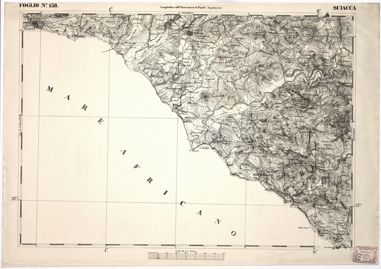 (N:2250) CARTA DELL' ITALIA MERIDIONALE - Foglio 158 - Sciacca (B0001229) Carte e stampe antiche: riproduzione a colori su carta (formato A1)