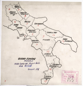 (N:1946) CARTA AMMINISTRATIVA DEL REGNO DELLE DUE SICILIE DIVISA IN SINGOLE PROVINCIE - Quadro d'Unione (B0001333) Carte e stampe antiche: riproduzione a colori su carta (formato A1)