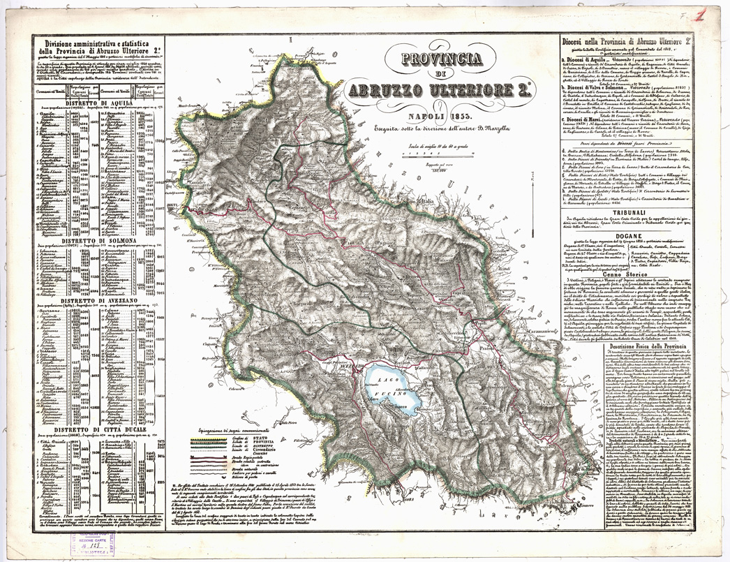(N:1925) CARTA AMMINISTRATIVA DEL REGNO DELLE DUE SICILIE DIVISA IN SINGOLE PROVINCIE - Foglio 1 - Provincia di Abruzzo Ulteriore 2 (B0001334) Carte e stampe antiche: riproduzione a colori su carta (formato A1)