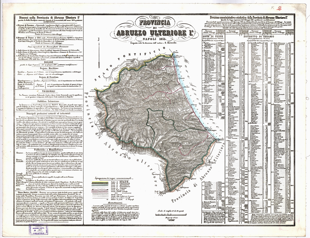 (N:1936) CARTA AMMINISTRATIVA DEL REGNO DELLE DUE SICILIE DIVISA IN SINGOLE PROVINCIE - Foglio 2 - Provincia di Abruzzo Ulteriore 1 (B0001335) Carte e stampe antiche: riproduzione a colori su carta (formato A1)