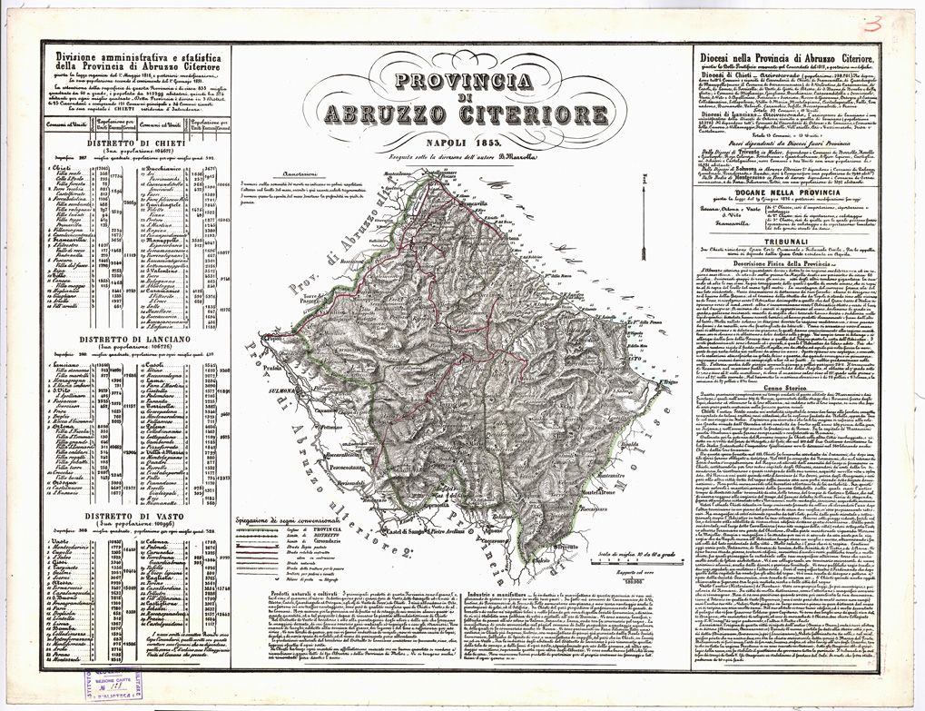 (N:1940) CARTA AMMINISTRATIVA DEL REGNO DELLE DUE SICILIE DIVISA IN SINGOLE PROVINCIE - Foglio 3 - Provincia di Abruzzo Citeriore (B0001336) Carte e stampe antiche: riproduzione a colori su carta (formato A1)