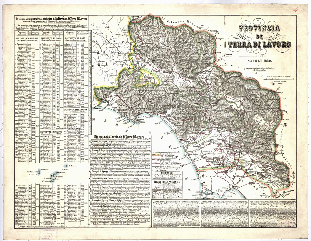 (N:1941) CARTA AMMINISTRATIVA DEL REGNO DELLE DUE SICILIE DIVISA IN SINGOLE PROVINCIE - Foglio 4 - Provincia di Terra di Lavoro (B0001337) Carte e stampe antiche: riproduzione a colori su carta (formato A1)