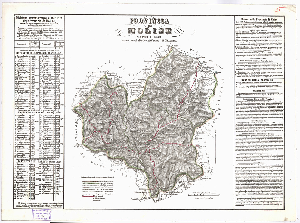 (N:1942) CARTA AMMINISTRATIVA DEL REGNO DELLE DUE SICILIE DIVISA IN SINGOLE PROVINCIE - Foglio 5 - Provincia di Molise (B0001338) Carte e stampe antiche: riproduzione a colori su carta (formato A1)