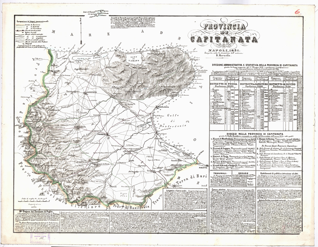 (N:14329) CARTA AMMINISTRATIVA DEL REGNO DELLE DUE SICILIE DIVISA IN SINGOLE PROVINCIE - Foglio 6 - Provincia di Capitanata (B0001339) Carte e stampe antiche: riproduzione a colori su carta (formato A1)