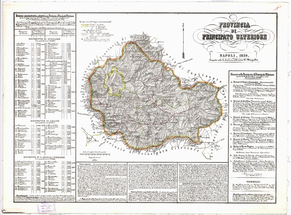 (N:1944) CARTA AMMINISTRATIVA DEL REGNO DELLE DUE SICILIE DIVISA IN SINGOLE PROVINCIE - Foglio 8 - Provincia di Principato Ulteriore (B0001341) Carte e stampe antiche: riproduzione a colori su carta (formato A1)