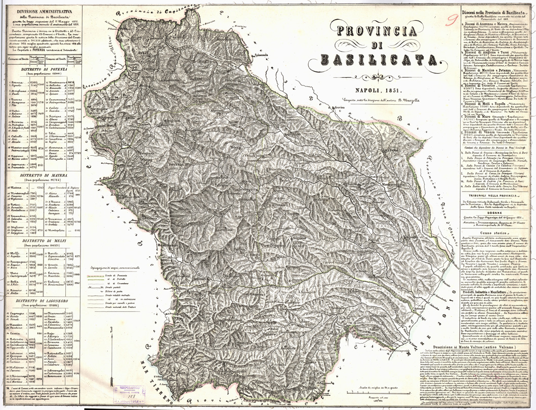 (N:1945) CARTA AMMINISTRATIVA DEL REGNO DELLE DUE SICILIE DIVISA IN SINGOLE PROVINCIE - Foglio 9 - Provincia di Basilicata (B0001342) Carte e stampe antiche: riproduzione a colori su carta (formato A1)