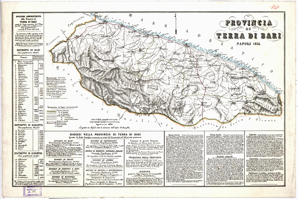 (N:1926) CARTA AMMINISTRATIVA DEL REGNO DELLE DUE SICILIE DIVISA IN SINGOLE PROVINCIE - Foglio 10 - Provincia di Terra di Bari (B0001343) Carte e stampe antiche: riproduzione a colori su carta (formato A1)