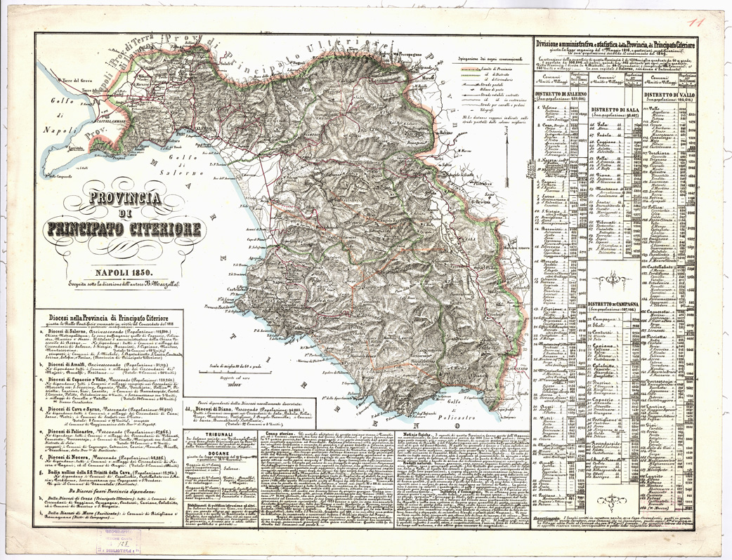 (N:1927) CARTA AMMINISTRATIVA DEL REGNO DELLE DUE SICILIE DIVISA IN SINGOLE PROVINCIE - Foglio 11 - Provincia di Principato Citeriore (B0001344) Carte e stampe antiche: riproduzione a colori su carta (formato A1)