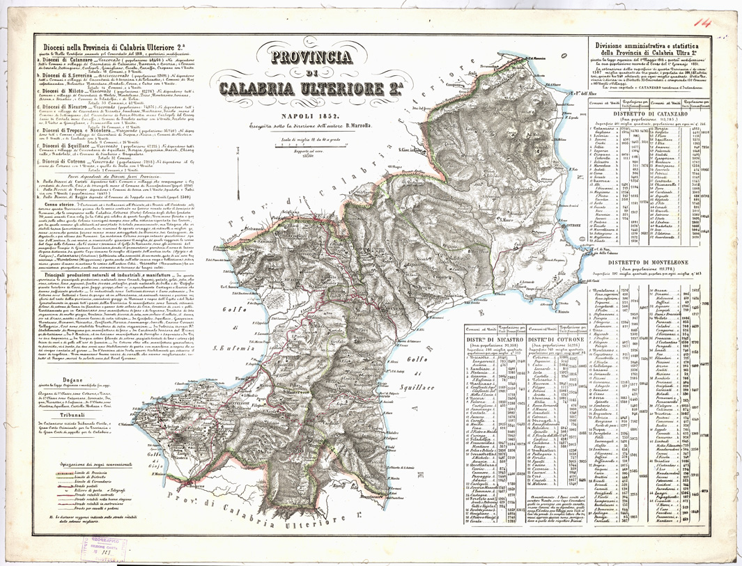 (N:1930) CARTA AMMINISTRATIVA DEL REGNO DELLE DUE SICILIE DIVISA IN SINGOLE PROVINCIE - Foglio 14 - Provincia di Calabria Ulteriore 2^ (B0001347) Carte e stampe antiche: riproduzione a colori su carta (formato A1)