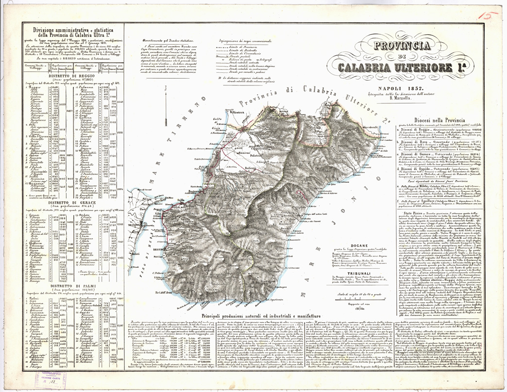(N:1931) CARTA AMMINISTRATIVA DEL REGNO DELLE DUE SICILIE DIVISA IN SINGOLE PROVINCIE - Foglio 15 - Provincia di Calabria Ulteriore 1^ (B0001348) Carte e stampe antiche: riproduzione a colori su carta (formato A1)