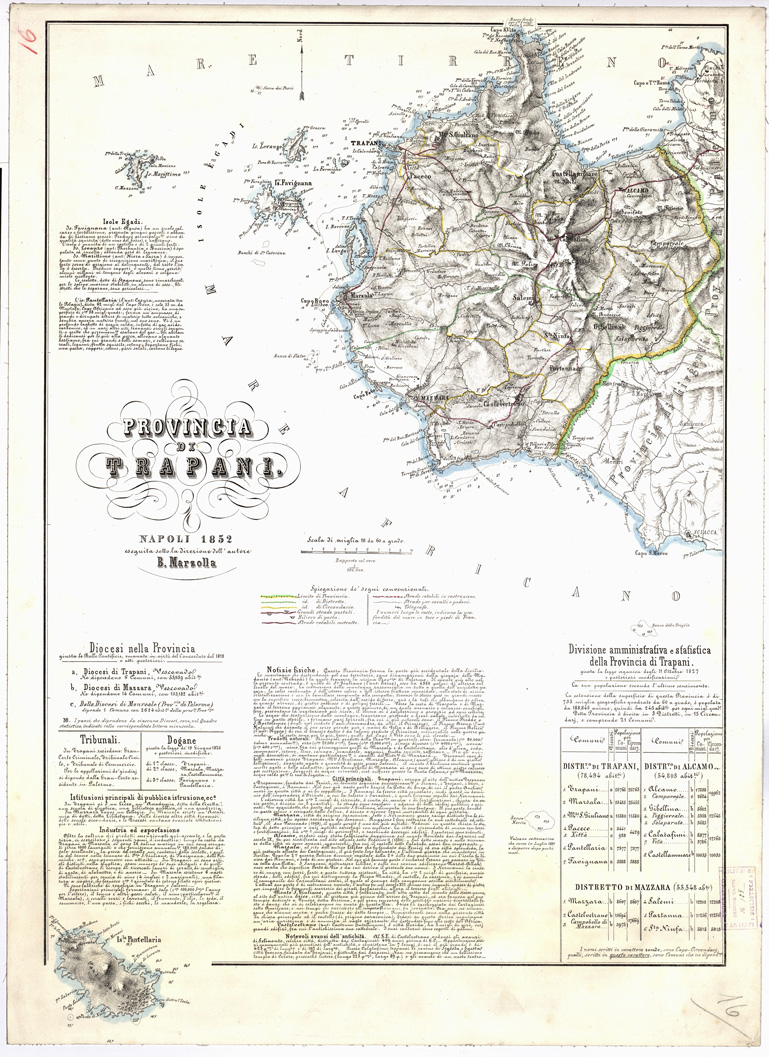 (N:1932) CARTA AMMINISTRATIVA DEL REGNO DELLE DUE SICILIE DIVISA IN SINGOLE PROVINCIE - Foglio 16 - Provincia di Trapani (B0001350) Carte e stampe antiche: riproduzione a colori su carta (formato A1)
