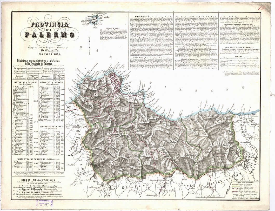 (N:1933) CARTA AMMINISTRATIVA DEL REGNO DELLE DUE SICILIE DIVISA IN SINGOLE PROVINCIE - Foglio 17 - Provincia di Palermo (B0001351) Carte e stampe antiche: riproduzione a colori su carta (formato A1)