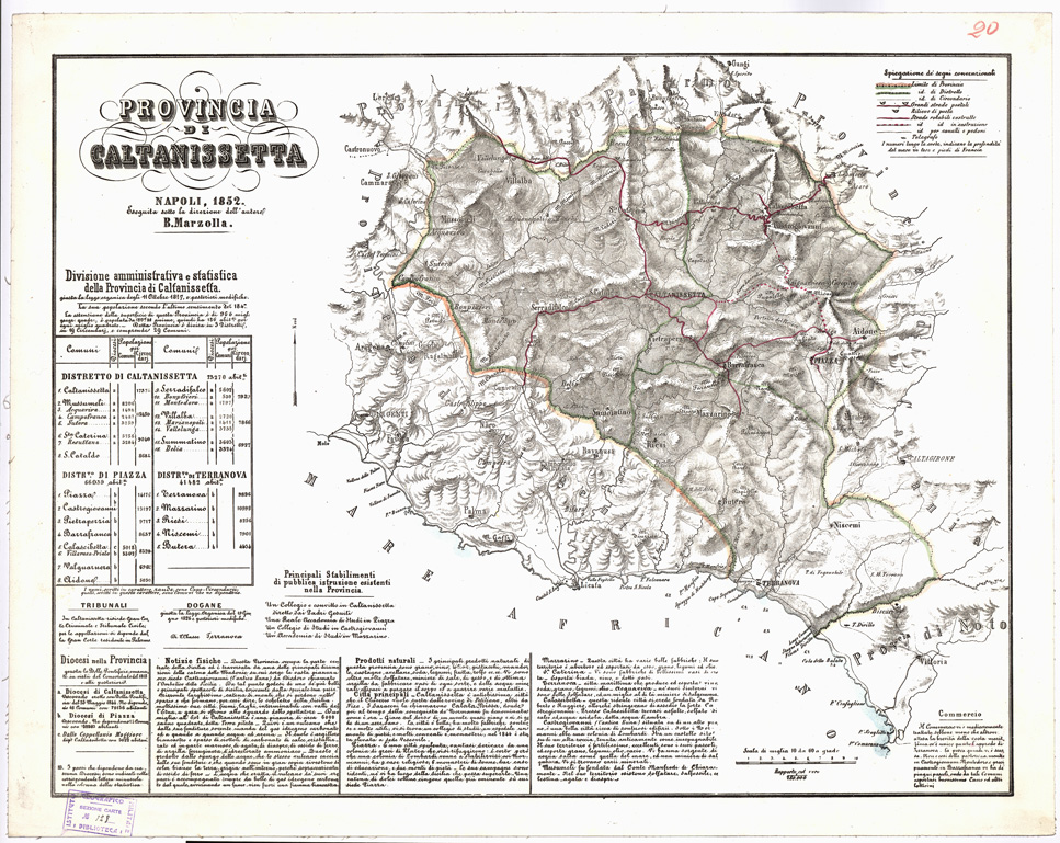 (N:1937) CARTA AMMINISTRATIVA DEL REGNO DELLE DUE SICILIE DIVISA IN SINGOLE PROVINCIE - Foglio 20 - Provincia di Caltanissetta (B0001354) Carte e stampe antiche: riproduzione a colori su carta (formato A1)