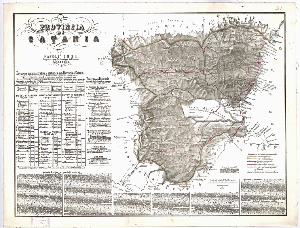 (N:1938) CARTA AMMINISTRATIVA DEL REGNO DELLE DUE SICILIE DIVISA IN SINGOLE PROVINCIE - Foglio 21 - Provincia di Catania (B0001355) Carte e stampe antiche: riproduzione a colori su carta (formato A1)