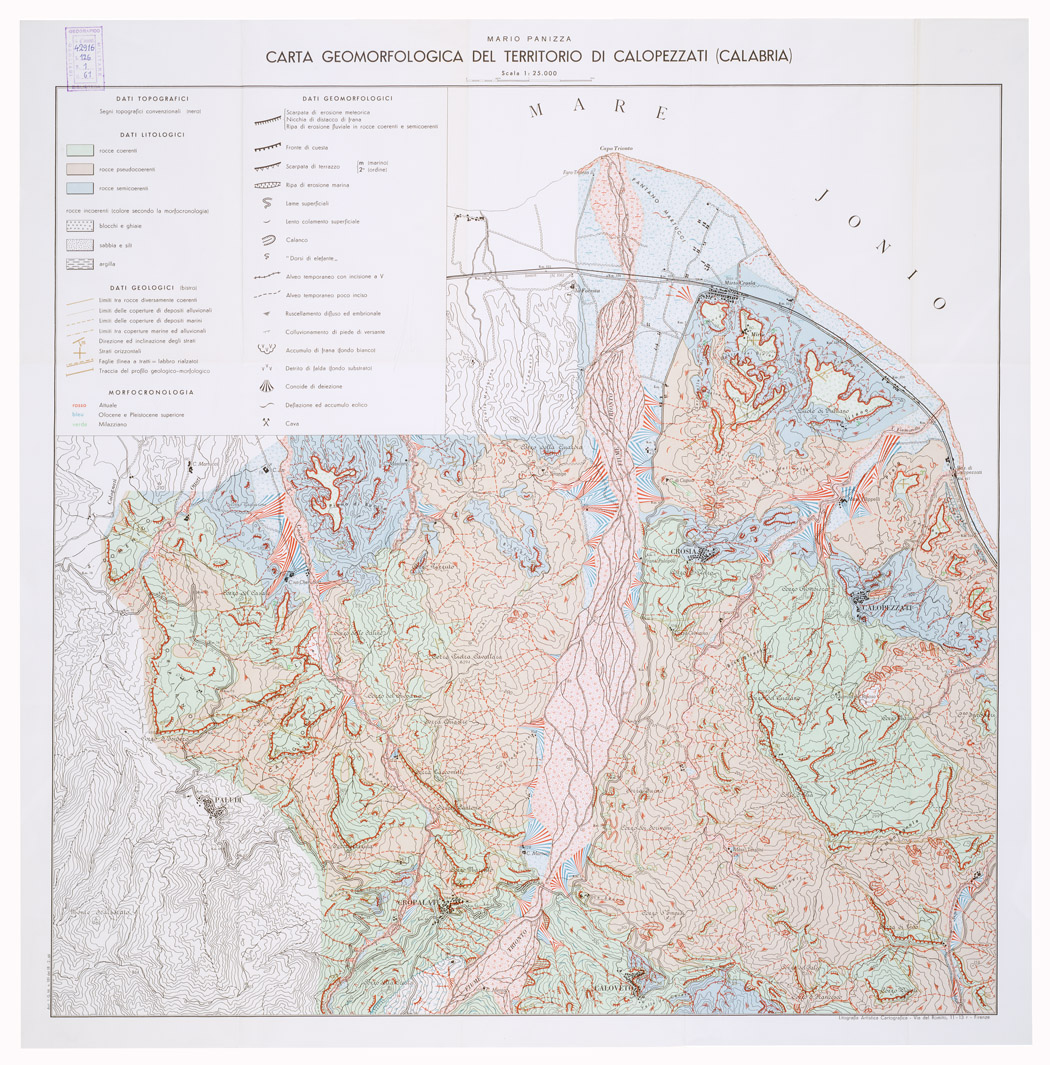 (N:4522) CARTA GEOMORFOLOGICA DEL TERRITORIO DI CALOPEZZATI - CALABRIA (B0001369) Carte e stampe antiche: riproduzione a colori su carta (formato A1)