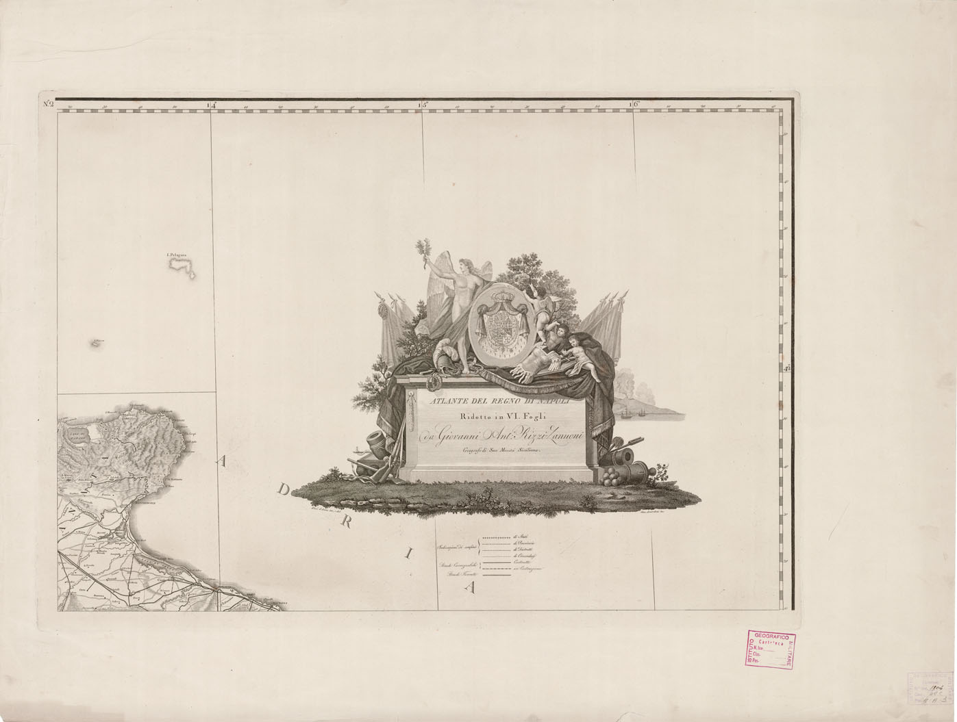 (N:322) ATLANTE DEL REGNO DI NAPOLI RIDOTTO IN VI FOGLI DA GIOVANNI ANTONIO RIZZI ZANNONI GEOGRAFO DI SUA MAESTA' SICILIANA - Foglio 2 (B0001374) Carte e stampe antiche: riproduzione a colori su carta (formato A1)