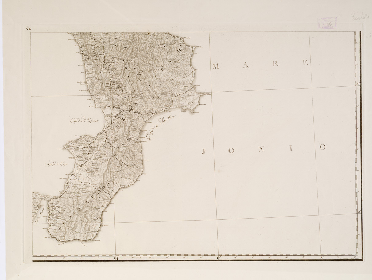 (N:326) ATLANTE DEL REGNO DI NAPOLI RIDOTTO IN VI FOGLI DA GIOVANNI ANTONIO RIZZI ZANNONI GEOGRAFO DI SUA MAESTA' SICILIANA  - Foglio 6 (B0001378) Carte e stampe antiche: riproduzione a colori su carta (formato A1)