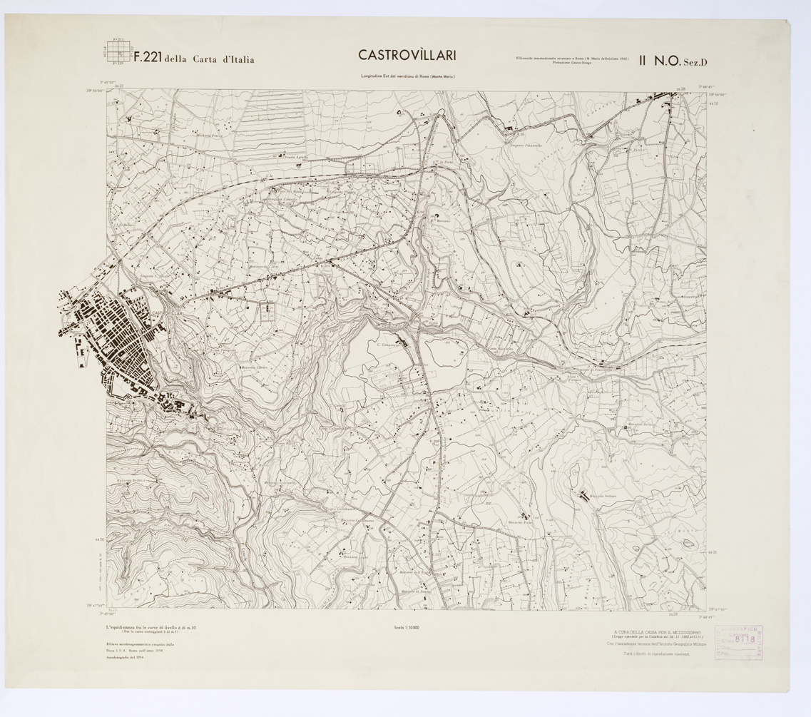 (N:7057) CARTA TOPOGRAFICA DELLA CALABRIA - Foglio 221 II N.O. SEZ.D - Castrovillari (B0001380) Carte e stampe antiche: riproduzione a colori su carta (formato A1)