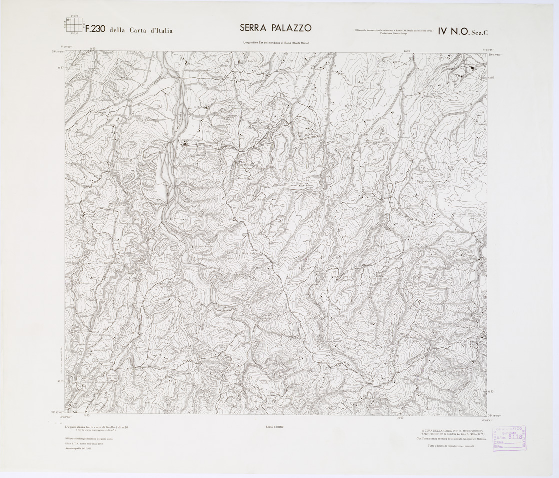 (N:7348) CARTA TOPOGRAFICA DELLA CALABRIA - Foglio 23O IV N.O. SEZ.C - Serra Palazzo (B0001389) Carte e stampe antiche: riproduzione a colori su carta (formato A1)