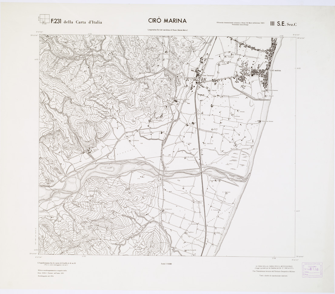 (N:7077) CARTA TOPOGRAFICA DELLA CALABRIA - Foglio 231 III S.E. SEZ.C - Cir Marina (B0001396) Carte e stampe antiche: riproduzione a colori su carta (formato A1)