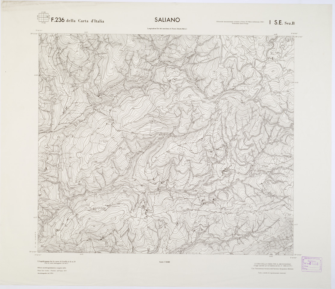 (N:7326) CARTA TOPOGRAFICA DELLA CALABRIA - Foglio 236 I S.E. SEZ.B - Saliano (B0001403) Carte e stampe antiche: riproduzione a colori su carta (formato A1)