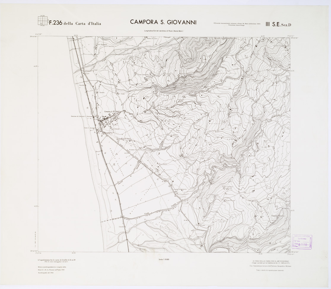 (N:7024) CARTA TOPOGRAFICA DELLA CALABRIA - Foglio 236 III S.E. SEZ.D - Campora S. Giovanni (B0001412) Carte e stampe antiche: riproduzione a colori su carta (formato A1)