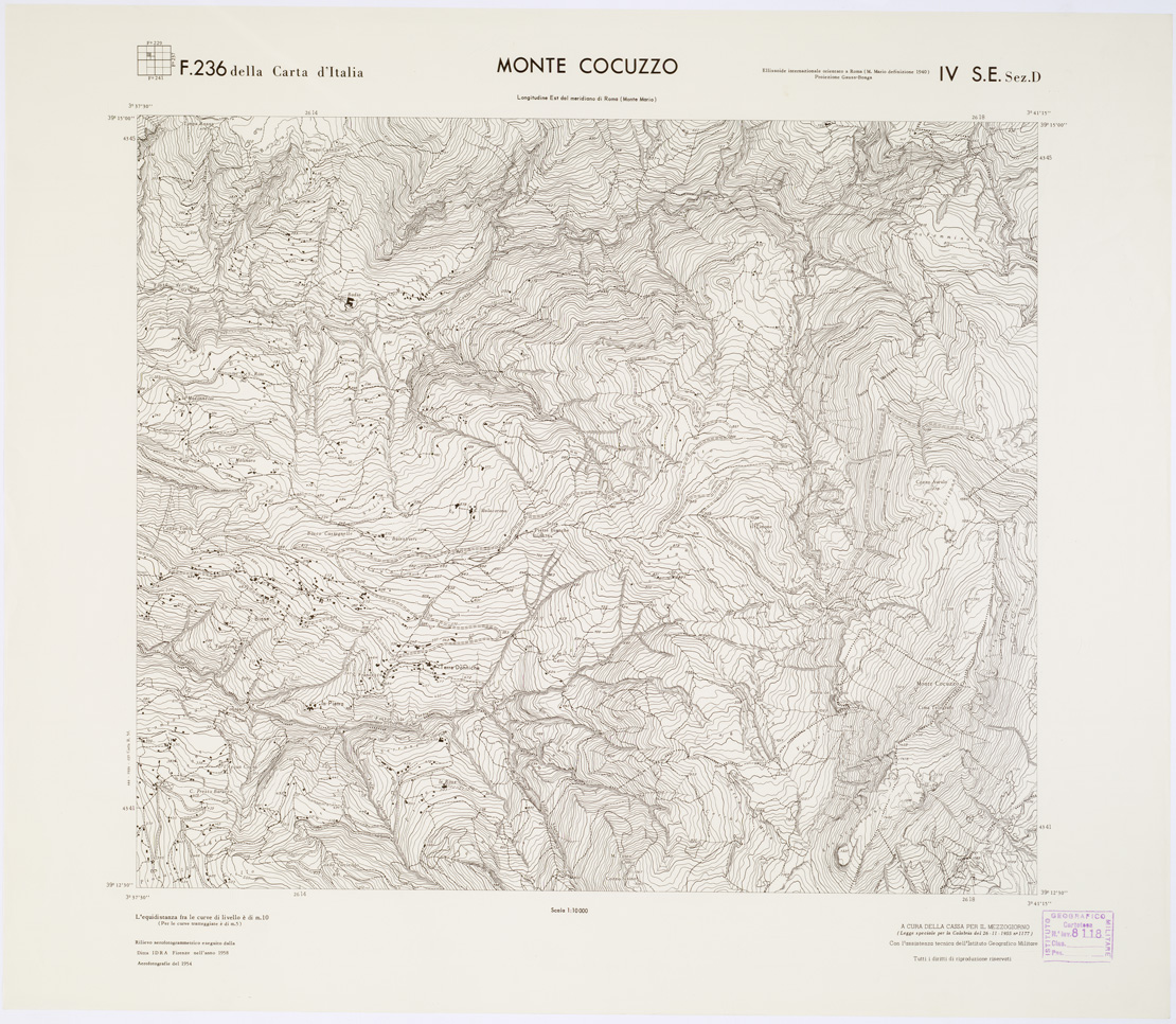(N:7194) CARTA TOPOGRAFICA DELLA CALABRIA - Foglio 236 IV S.E. SEZ.D - Monte Cocuzzo (B0001415) Carte e stampe antiche: riproduzione a colori su carta (formato A1)