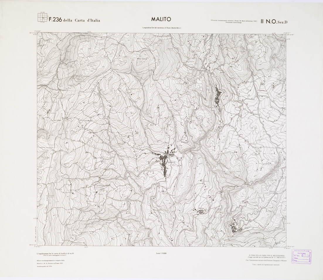 (N:7170) CARTA TOPOGRAFICA DELLA CALABRIA - Foglio 236 II N.O. SEZ.D - Malito (B0001425) Carte e stampe antiche: riproduzione a colori su carta (formato A1)