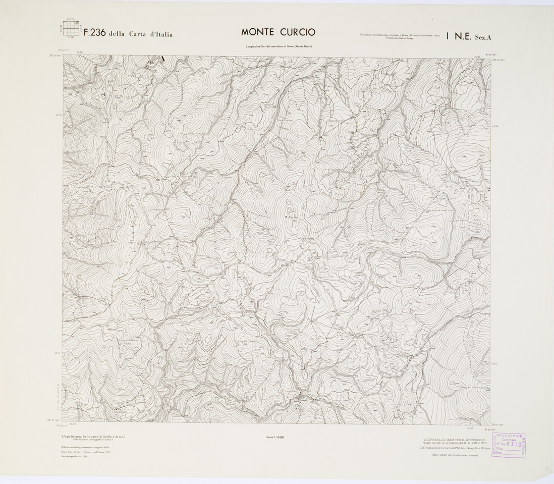 (N:7196) CARTA TOPOGRAFICA DELLA CALABRIA - Foglio 236 I N.E. SEZ.A - Monte Curcio (B0001429) Carte e stampe antiche: riproduzione a colori su carta (formato A1)