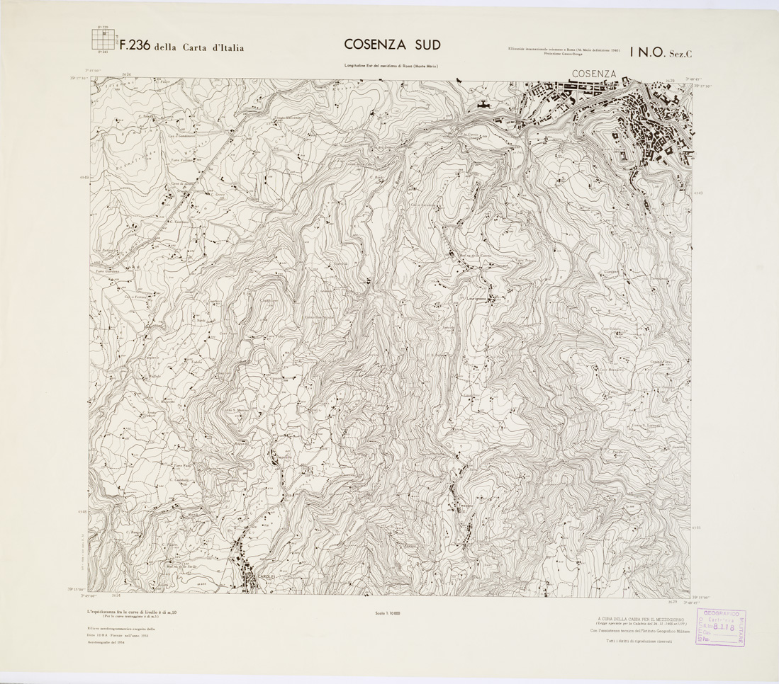(N:7089) CARTA TOPOGRAFICA DELLA CALABRIA - Foglio 236 I N.O. SEZ.C - Cosenza Sud (B0001451) Carte e stampe antiche: riproduzione a colori su carta (formato A1)