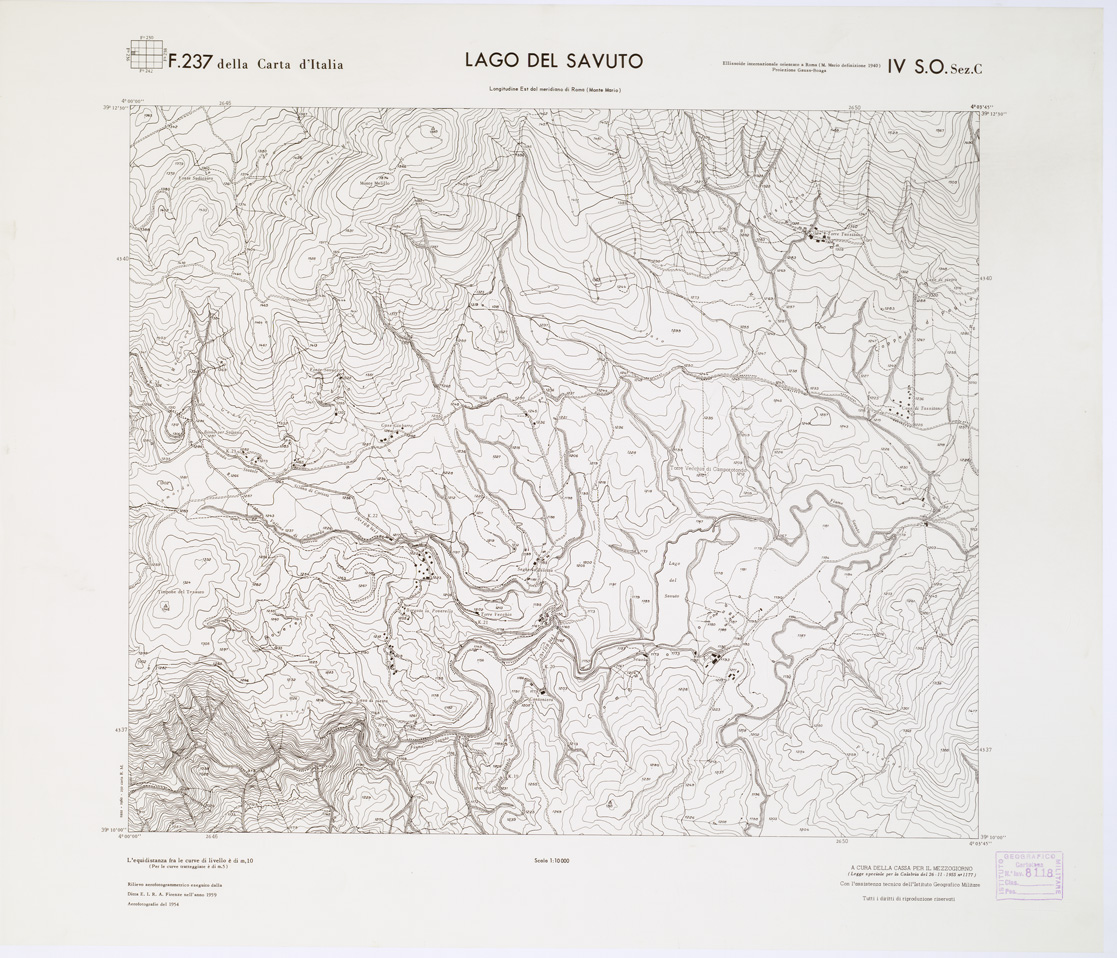 (N:7148) CARTA TOPOGRAFICA DELLA CALABRIA - Foglio 237 IV S.O. SEZ.C - Lago del Savuto (B0001462) Carte e stampe antiche: riproduzione a colori su carta (formato A1)