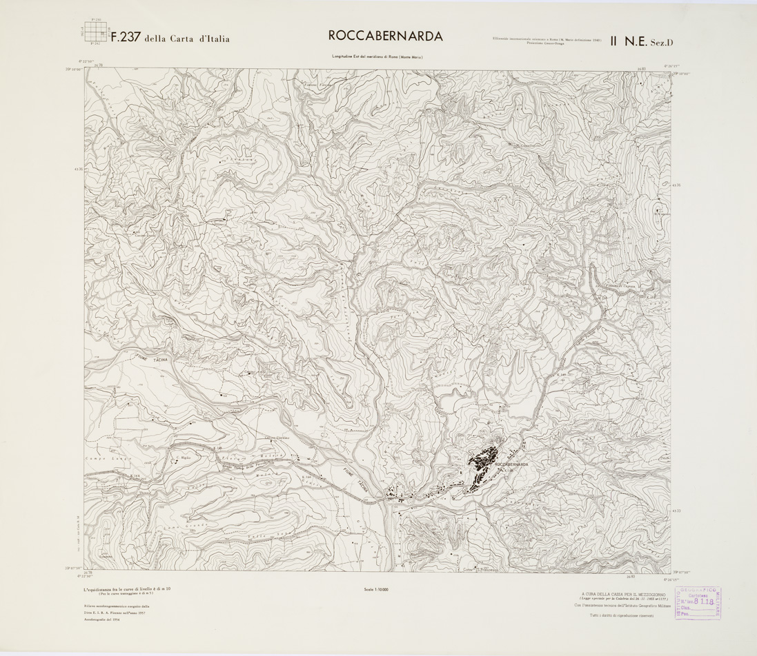 (N:7282) CARTA TOPOGRAFICA DELLA CALABRIA - Foglio 237 II N.E. SEZ.D - Roccabernarda (B0001478) Carte e stampe antiche: riproduzione a colori su carta (formato A1)