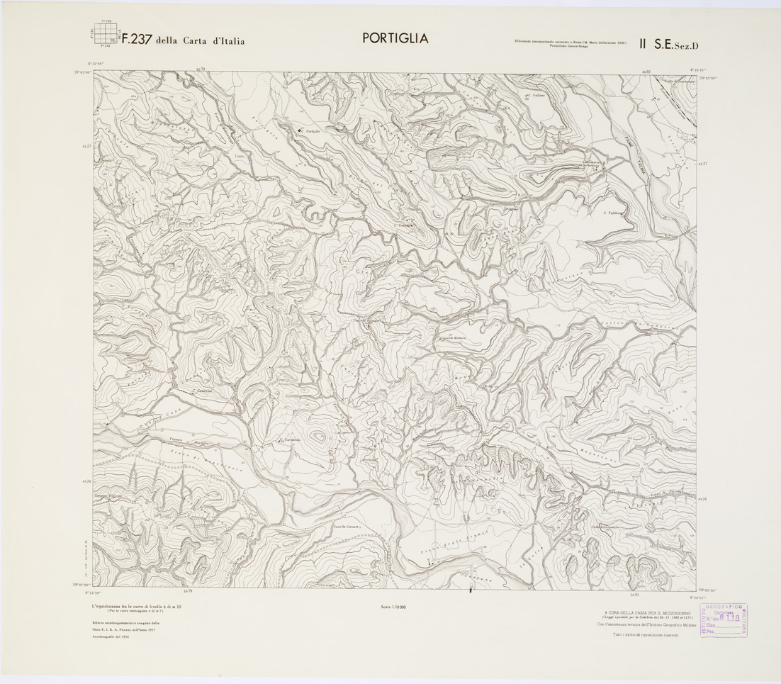 (N:7270) CARTA TOPOGRAFICA DELLA CALABRIA - Foglio 237 II S.E. SEZ.D - Portiglia (B0001482) Carte e stampe antiche: riproduzione a colori su carta (formato A1)