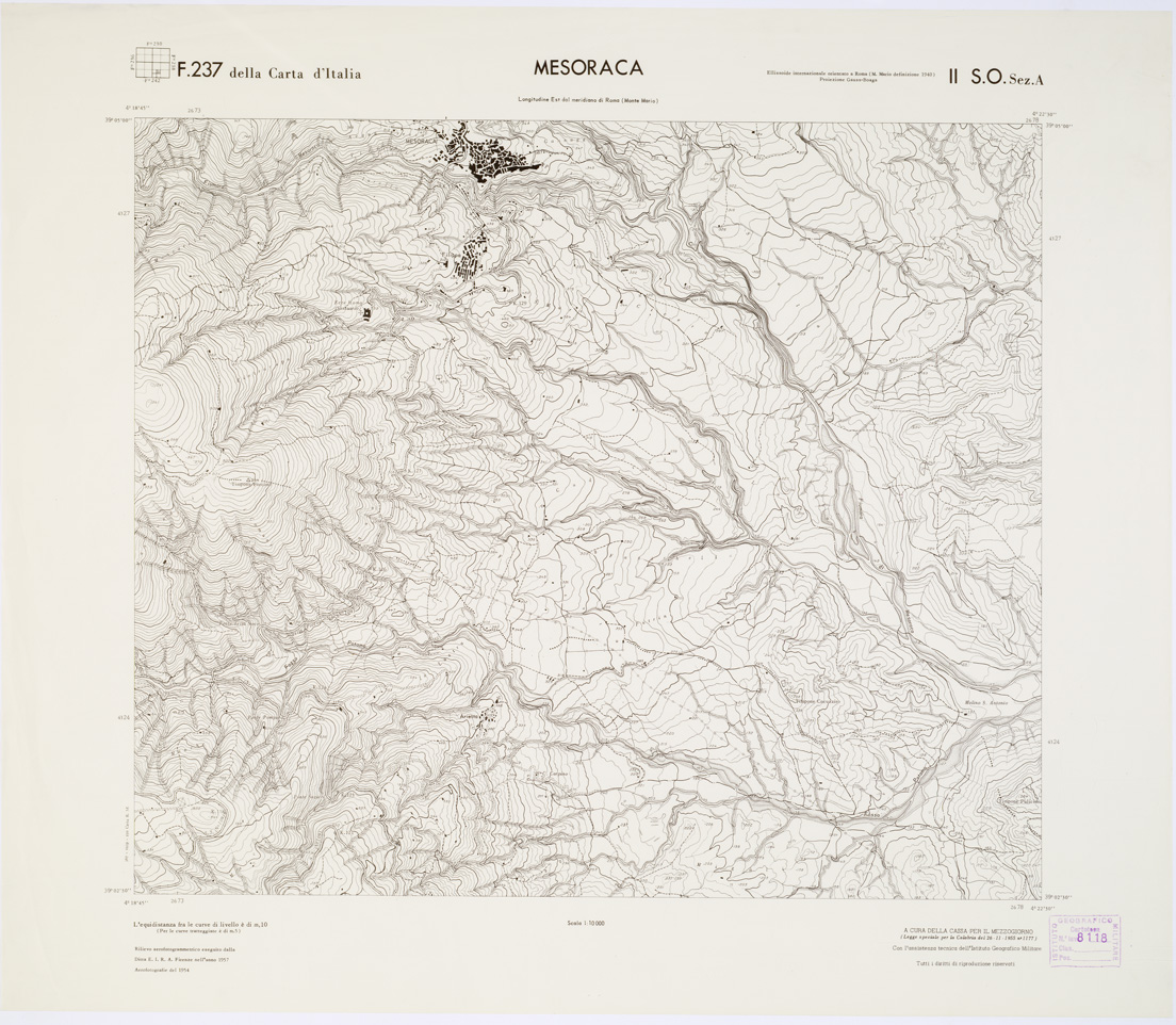 (N:7183) CARTA TOPOGRAFICA DELLA CALABRIA - Foglio 237 II S.O. SEZ.A - Mesoraca (B0001483) Carte e stampe antiche: riproduzione a colori su carta (formato A1)