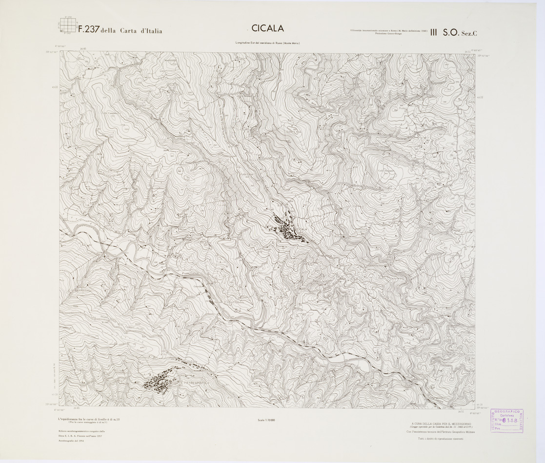 (N:7073) CARTA TOPOGRAFICA DELLA CALABRIA - Foglio 237 III S.O. SEZ.C - Cicala (B0001500) Carte e stampe antiche: riproduzione a colori su carta (formato A1)