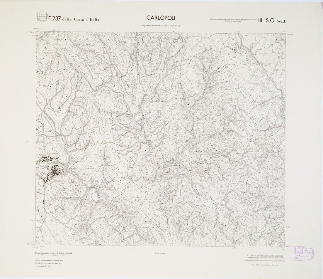 (N:7039) CARTA TOPOGRAFICA DELLA CALABRIA - Foglio 237 III S.O. SEZ.D - Carlopoli (B0001501) Carte e stampe antiche: riproduzione a colori su carta (formato A1)