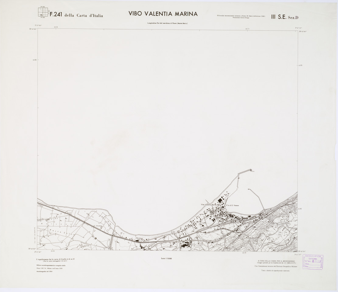 (N:7401) CARTA TOPOGRAFICA DELLA CALABRIA - Foglio 241 III S.E. SEZ.D - Vibo Valentia Marina (B0001559) Carte e stampe antiche: riproduzione a colori su carta (formato A1)