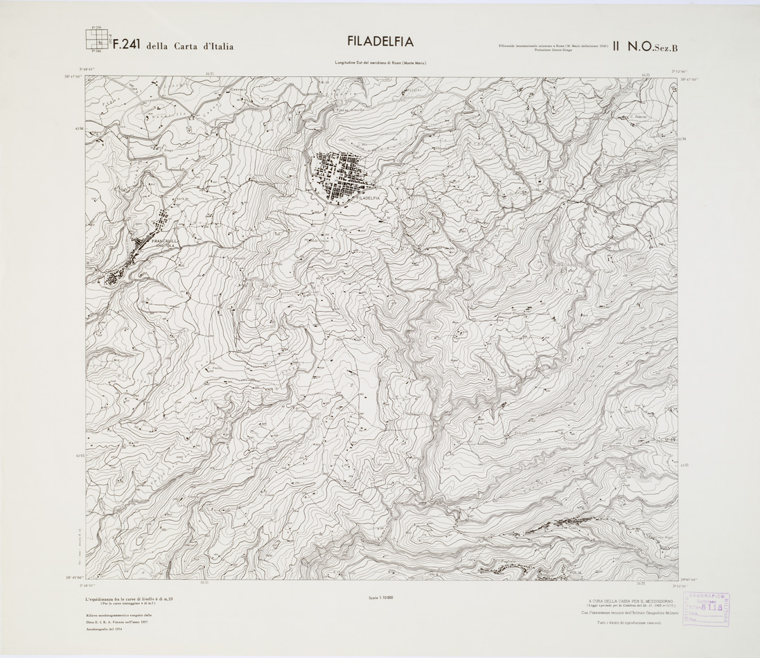 (N:7118) CARTA TOPOGRAFICA DELLA CALABRIA - Foglio 241 II N.O. SEZ.B - Filadelfia (B0001572) Carte e stampe antiche: riproduzione a colori su carta (formato A1)