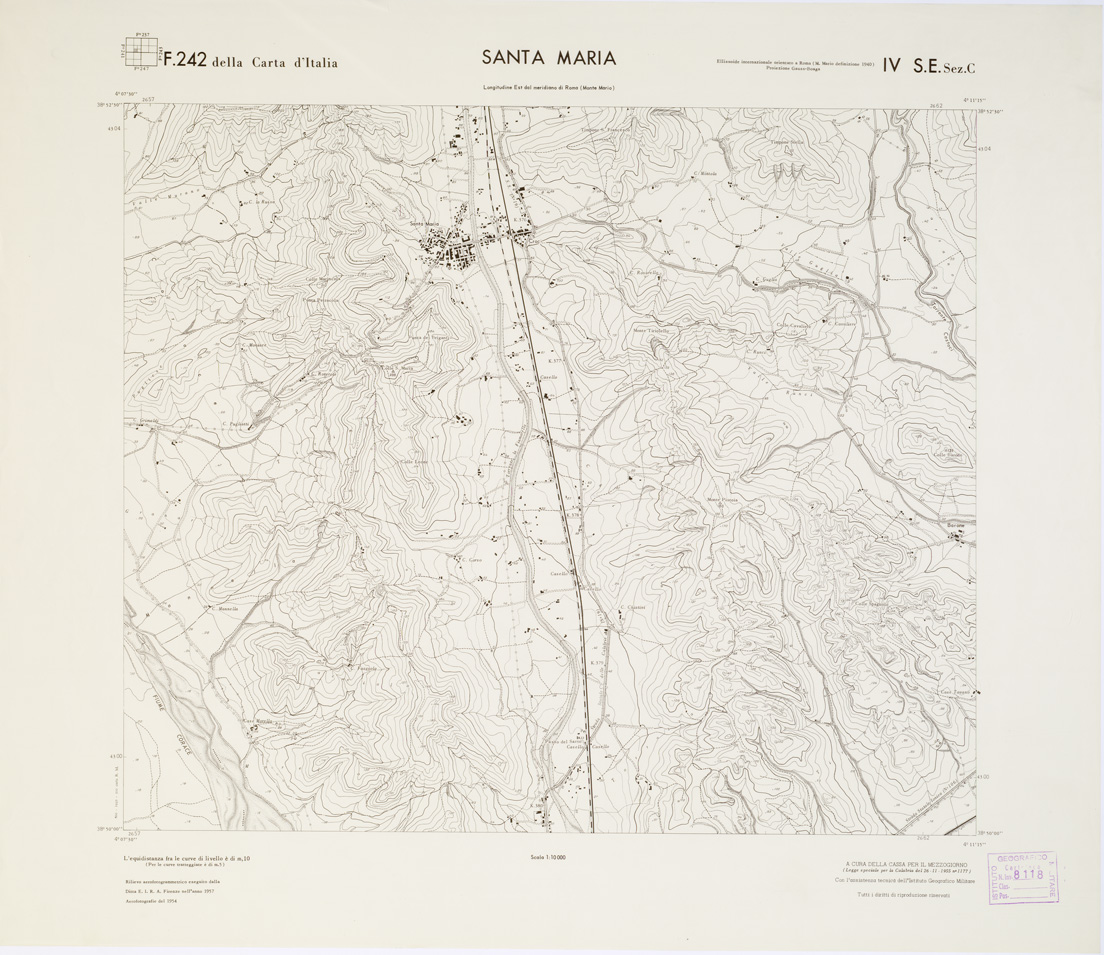 (N:7333) CARTA TOPOGRAFICA DELLA CALABRIA - Foglio 242 IV S.E. SEZ.C - Santa Maria (B0001582) Carte e stampe antiche: riproduzione a colori su carta (formato A1)